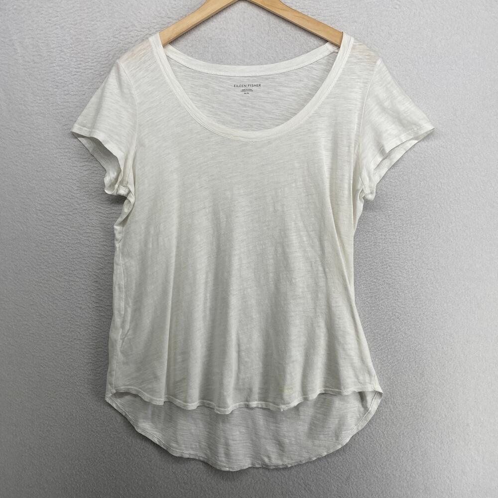 EILEEN FISHER Top M Slub Organic Cotton Jersey Scoop Neck Short Sleeve White